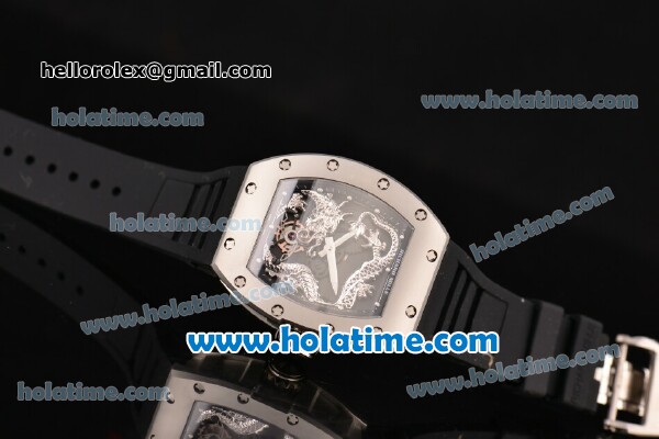 Richard Mille Tourbillon RM 057 Dragon Swiss ETA 2824 Automatic Steel Case with Black Rubber Strap and Silver Dragon Dial - 1:1 Original - Click Image to Close
